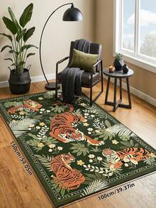 1pc Tiger Stripe Area Rug, Bohemian Style Washable Living Room Carpet, Vintage Soft Dining Room Rug, Non-Slip Wear-Resistant Large Rug, Suitable For Office, Bedroom, Living Room, Entryway Welcome Mat - Green - View 4