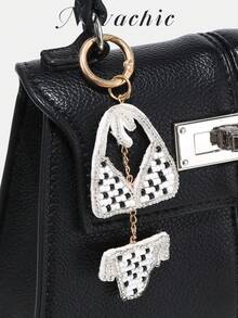 Novachic 1PC Fun Handmade Beaded Flower Decor Rhinestone Beaded Bag Charm, Suitable For Summer Vacation Beach Seaside (Charm Only, No Bag) - Black and White - View 2