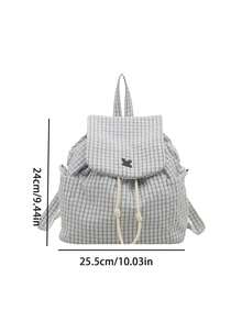 Women's Plaid Drawstring Backpack, Adjustable Shoulder Straps, Multi-Pocket Design, Soft Nylon Material, Closure Style, Suitable For College, Travel And Other Occasions - Multicolor - View 7