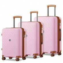 Carry On Suitcase Small 20 Inch Cabin Luggage Medium 24 Inch Large 28 Inch PP Hard Shell Expandable Lightweight TSA Lock Cup Holder 3 Piece Set Pink - Pink - View 12