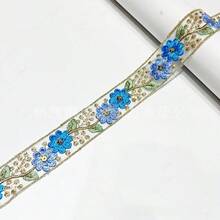 1/5碼花卉刺繡蕾絲緞帶飾邊，金色金屬亮片網格花朵貼花布料，適用於婚紗縫製、衣飾裝飾、包袋製作、髮飾DIY手工與縫紉初學者 - 多色C - 查看 5