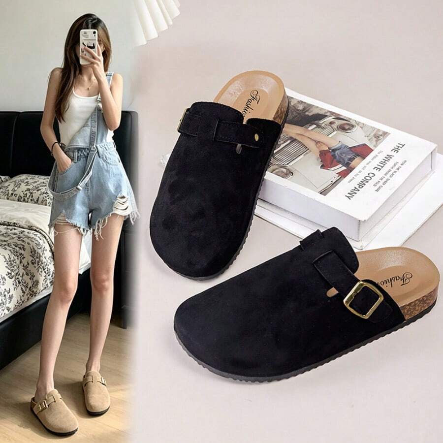 New Spring Wide Toe Box Women's Flat Closed Toe Slip-On Mule Slippers, Vintage Artistic Style Slouchy Shoes, Fashion - Black - View 1