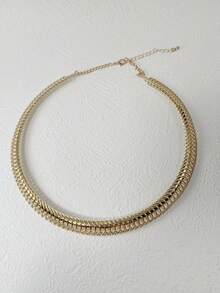 1pc/Minimalist Cold Style Metal Wide Spiral Snake Bone Adjustable Choker Necklace Suitable For Women's Workplace Commute Evening Wear Jewelry Gift - Purple Square Diamond Necklace - View 6