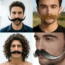 1pc Halloween Party Costume Fake Mustache, Realistic Large Size Curved Shaped Handlebar Mustache - Multicolor - View 3