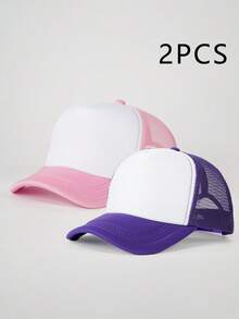 2 piezas Gorras de béisbol casuales de malla transpirable con bloques de color para mujer, protección solar para exteriores, sombreros casuales adecuados para viajes, playa, vacaciones, estilo versátil Y2K, sombreros de sol unisex, sombreros para jóvenes - Multicolor - Ver 16