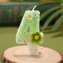 Green Daisy Floral Number Birthday Candle 1PC, Ins Fresh Style Smokeless Cake Topper Decor, For Baby 1st Birthday, Full Moon Party, Boy Girl Milestone, Wedding, Anniversary, Valentine's Day Dessert Table Supplies - View 17