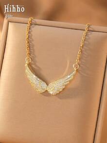 Hihho 1pc Luxury Zirconia Angel Wing Necklace, Versatile Commute Evening Party High-End Women's Necklace, Matches Daily T-Shirts, Knitwear, Cocktail Dresses, Slip Dresses, Suitable For Commute, Date, Evening Party All Occasions - Angel Wings - View 13