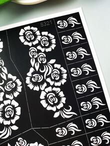 1pc Rose Henna Tattoo Stencil, Reusable Floral Vine Temporary Tattoo Template For Wedding, Holiday And Vacation Body Art Creation - Black - View 7
