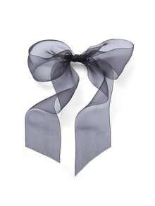 1/2pcs Solid Color Mesh Oversized Bow Hair Clip, Fashionable Elegant Flowing Hair Accessory, Suitable For Any Occasion - Black - View 4