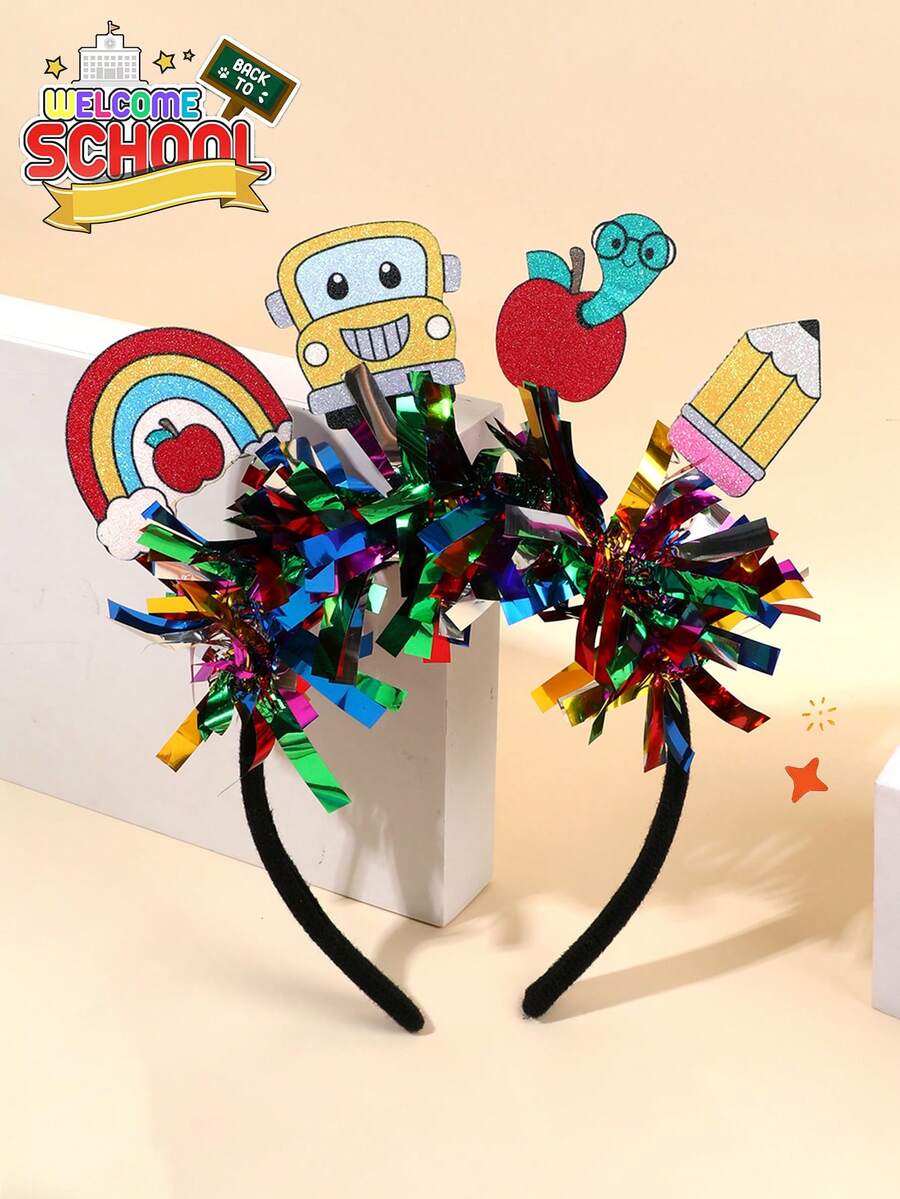 1pc Young Girls Back To School Headband, Glitter Apple Pencil Decor Hairband, Exquisite Shiny Hair Accessory, School Season Headband, Teen Hair Accessory - Multicolor - View 1
