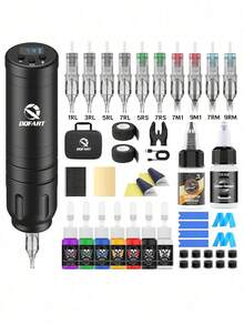DQFART 無線紋身槍套裝,附 1500mAh 電源供應、紋身機組、完整紋身筆套件含紋身針與紋身墨水,適合初學者與紋身師,適合送給家人、朋友和愛人的節日禮物 - 彩色 - 查看 14