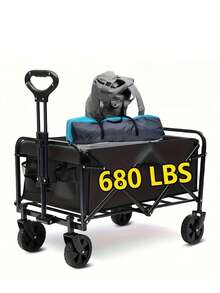 220/450/680 Lbs Capacity Heavy-Duty All-Terrain Folding Cart - Iron Frame And 600D Oxford Fabric, Foldable Multi-Purpose Wagon For Camping, Gardening, Beach, Shopping,Track And Field Equipment Transport Vehicle, No Assembly Required - 黑色 - 查看 8