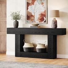 Tribesigns - Mesa de consola de 63 pulgadas de largo, mesa de entrada de 2 niveles con almacenamiento, mesa de madera de granja detrás del sofá para sala de estar, pasillo, rústico mixto café - Negro - Ver 2