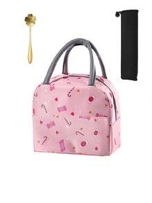 Large Capacity Fresh Print Five-Pointed Star Candy Cat Watermelon Insulated Lunch Bag With Ice Pack, Portable Handheld Lunch Box Suitable For Men And Women, Cold And Heat Insulation Handbag For Work, Picnic, Travel - Multicolor - View 13