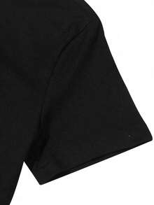 Short-Sleeved T-Shirt With A Simple Design And Text Print On The Chest - 黑色 - 查看 6