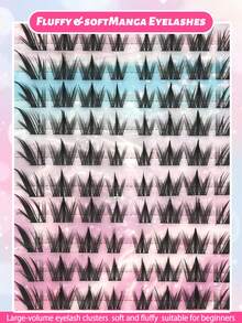 104 Clusters D Curl 3D Cartoon Style Fluffy Cluster Eyelash Extensions, Messy Lightweight Segmented Single Cluster False Lashes, Black Thin Stem Flexible And Durable, Easy DIY Wear, Voluminous And Curly, Home Application, Enhance Anime Eye Makeup Effect - D - View 7