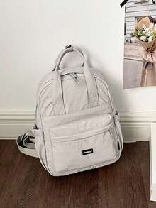 Fashionable Versatile Solid Color Nylon Fabric Student Backpack, Women's Mini Water-Resistant Campus Daily Backpack, Suitable For High School And College Students, Compact Travel Shoulder Bag, Waterproof Business Commute Backpack, Multi-Pocket Functional Backpack, Back To School Essential, Student University Bag - White - View 9