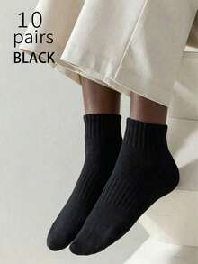 glestore Men's Solid-Color Black And White Socks, 10-Pack; Breathable American-Style Ankle Socks; Suitable For Everyday Wear And Sports; Couple's Set - Multicolor - View 10