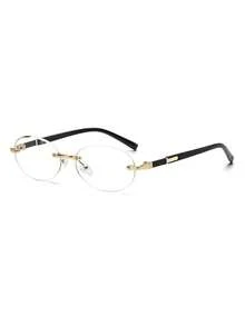 1pc Women's Elegant Artistic Elegant Style Oval Rimless Metal Glasses - B - View 4