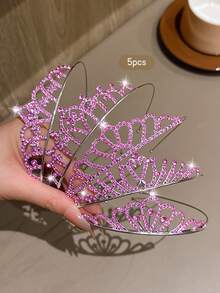 5pcs Pink Crown Minimalist Style Headbands Suitable For Birthday Party Performance Use - Multicolor - View 4