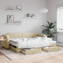 vidaXL Lit de jour extensible avec tiroirs et matelas, canapé-lit d'appoint pour chambre ou salon, canapé-lit gigogne, tissu crème 80 x 200 cm - Crème - Voir 1