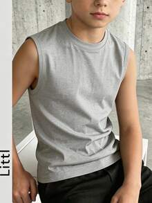 Tween Boys Student Cool Handsome Casual Round Neck Pullover Sleeveless Tank Top Spring Summer Top - Light Grey - View 8