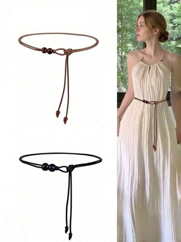 Sabuk Wanita yang Dapat Diatur - Desain Manik-Manik, Sabuk Pinggang Tali PU Dekoratif Bergaya Vintage, Aksesori Gaun yang Mengencangkan Pinggang, Cocok untuk Gaun, Kemeja, dan Jaket, Cocok untuk Acara Kasual hingga Formal, Dekorasi Modis, Detail Elegan, Gaya Minimalis, Bahan Tahan Lama