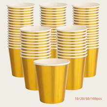 10/20/50/100pcs Gold Paper Party Cups, 9oz Drinking Cups, Coffee Cups, Cold Drink Cups, Lightweight Drinkware, Reusable, Perfect For Birthday Parties, Weddings, Mother's Day, Theme Parties, Bridal Showers, Christmas Gifts, Afternoon Tea Parties - Gold - View 2