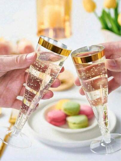 1/5/10/20pcs Transparent Champagne Glasses, Clear Gold/Champagne/Wine/Cocktail/Wedding Toast Reusable Cups, Suitable For New Year, Christmas, Party, Wedding And Other Large Events, Birthday, Valentine's Day And Back To School Season