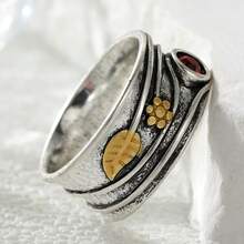 Vintage Floral Leaf Wide Band Ring, Women's Multi-Layer Streamlined Grape Relief Design, Red Synthetic Zirconia Decor, Suitable For Daily Commute, Travel, Date And Atmosphere Accessory - Multicolor - View 4