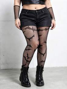 1 Pair Women's Spider Print Fishnet Socks, Suitable For Punk And Gothic Styles - Multicolor - View 9