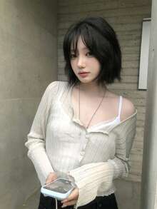 秋冬韓系百搭亞麻針織開襟衫 薄款羅紋素色防曬長袖上衣 女款 - 綠色 - 查看 1