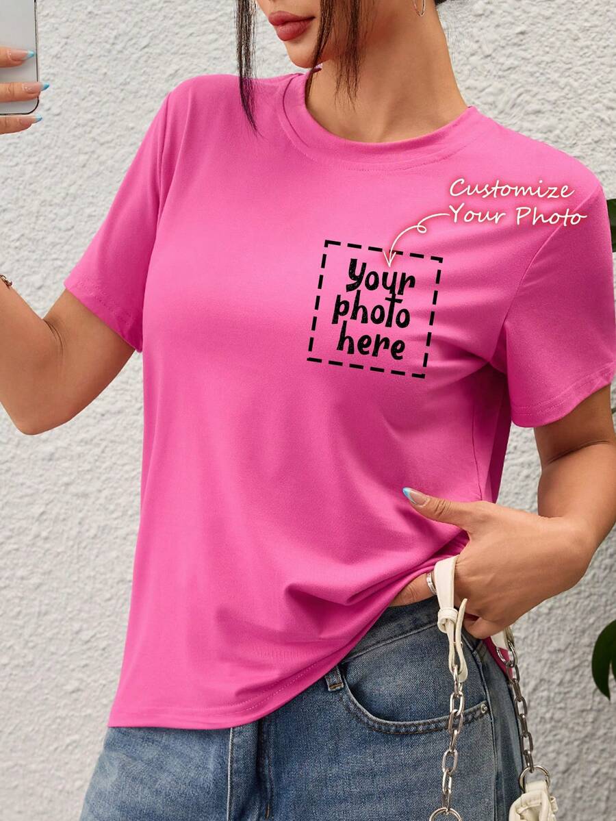 客製化個性化運動禮品-可在右上角客製化-獨家女款圓領短袖T恤。您可以添加自拍照、圖案、家庭照、好友合照、Logo等圖片,設計並印製獨一無二的T恤。這是送給女友的完美禮物,也可作為情侶約會的獨家情侶套裝。 - 玫紅色 - 查看 1