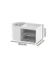 1 pieza Caja de almacenamiento para escritorio de oficina con 2/4 cajones, organizador de escritorio para papelería, estuche para lápices, contenedor para útiles escolares, soporte para bolígrafos, ideal para escritorio, maquillaje, oficina, hogar y regreso a la escuela - Blanco - Ver 8