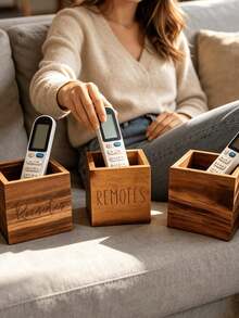 Warm Wooden Aesthetic Desktop Storage & Display Box, Nordic Style Wooden Remote Control Holder, Suitable For Organizing Air Conditioner Remotes, Essential Storage Rack For Coffee Table And Entryway, Create A Tidy Home - Multicolor - View 9