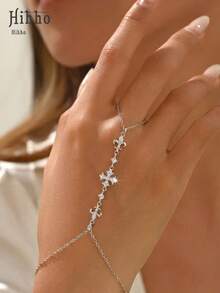 Hihho 1pc Minimalist Cross-Shaped Full Zirconia Inlaid Ring Bracelet, Suitable For Women's Daily Wear Accessory - Cross - View 1