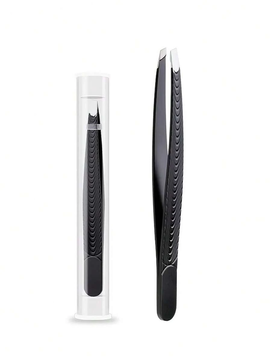 1pc Slanted Eyebrow Tweezers - Black Slanted Eyebrow Tweezers For Eyebrow Grooming, Crafting, Multi-Purpose Non-Slip Clip - Multicolor - View 1