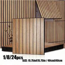 1/8/24片裝裝飾吸音牆板 3D聲學木條自黏壁紙，黑色與中灰色可撕貼木質牆面飾板，可移除乙烯基貼膜，適用於臥室、酒吧、櫥櫃、天花板、玄關、電視背景牆 - 木紋格柵 - 查看 2