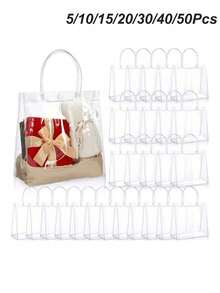 5/10/15/20/30/40/50pcs Waterproof Transparent PVC Button Gift Bags Shopping Bags Tote Bags, Perfect For Women's Wedding, Party And Holiday Gifts, Stadium Approved Transparent Wallet Bags, Suitable For Concerts, Sports Events And Festivals, Transparent Waterproof Bags, Perfect For Summer, Vacation And Beach, Christmas Gift Bags - Multicolor - View 1