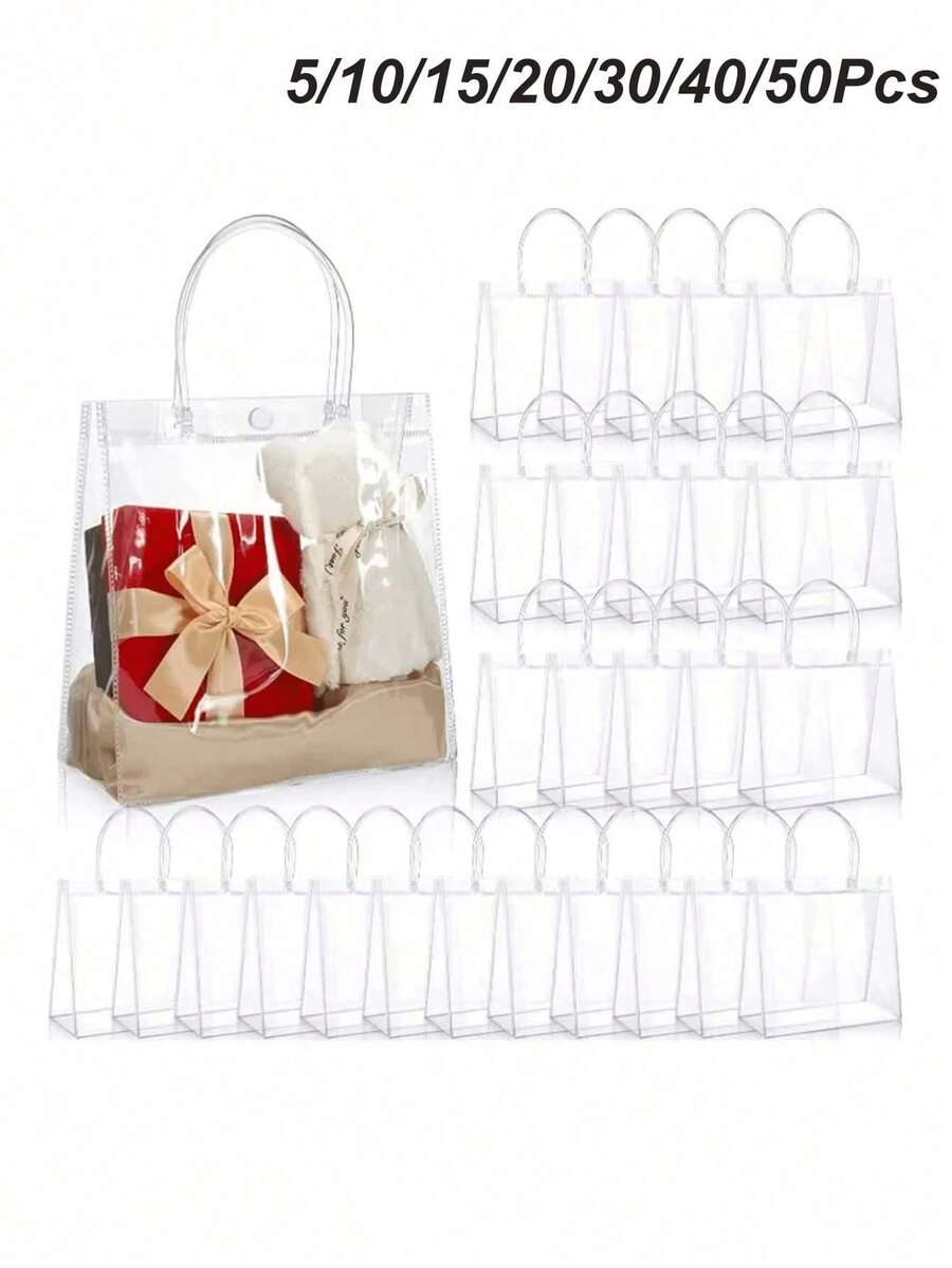5/10/15/20/30/40/50pcs Waterproof Transparent PVC Button Gift Bags Shopping Bags Tote Bags, Perfect For Women's Wedding, Party And Holiday Gifts, Stadium Approved Transparent Wallet Bags, Suitable For Concerts, Sports Events And Festivals, Transparent Waterproof Bags, Perfect For Summer, Vacation And Beach, Christmas Gift Bags - Multicolor - View 1