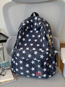 女款全滿白色星星印花後背包，復古輕量休閒學生書包，適合青少年的百搭日常通勤背包 - 多色 - View 16