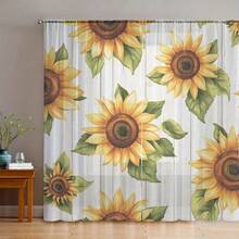 2 peças de cortinas transparentes com folha de girassol, madeira branca, estilo campestre fresco, cortinas transparentes estampadas para decoração de casa, telas elegantes para janela, adequadas para cozinha, café, sala de estar, sala de jantar ou decoração de local de casamento - Multicolorido - Ver 6