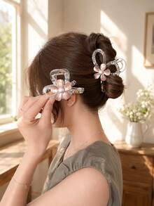 topshiny 1pc Elegant Transparent Flower Hair Claw Clip, Large Acetate Pearl Hair Clip, French Style Updo Hair Accessory For Women - Multicolor - View 9