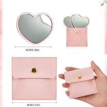 Juego de 1/2/20 piezas Espejo de maquillaje con forma de corazón y bolsa de maquillaje en rosa, blanco, negro y verde, Espejo de maquillaje portátil de vidrio rosa con bolsa de maquillaje exquisita, Espejo de bolsillo compacto adecuado para viajes, regalos del Día de San Valentín, Navidad, decoración del hogar y regalos festivos, recuerdos de temporada de graduación, bodas, reuniones familiares - A - Ver 9