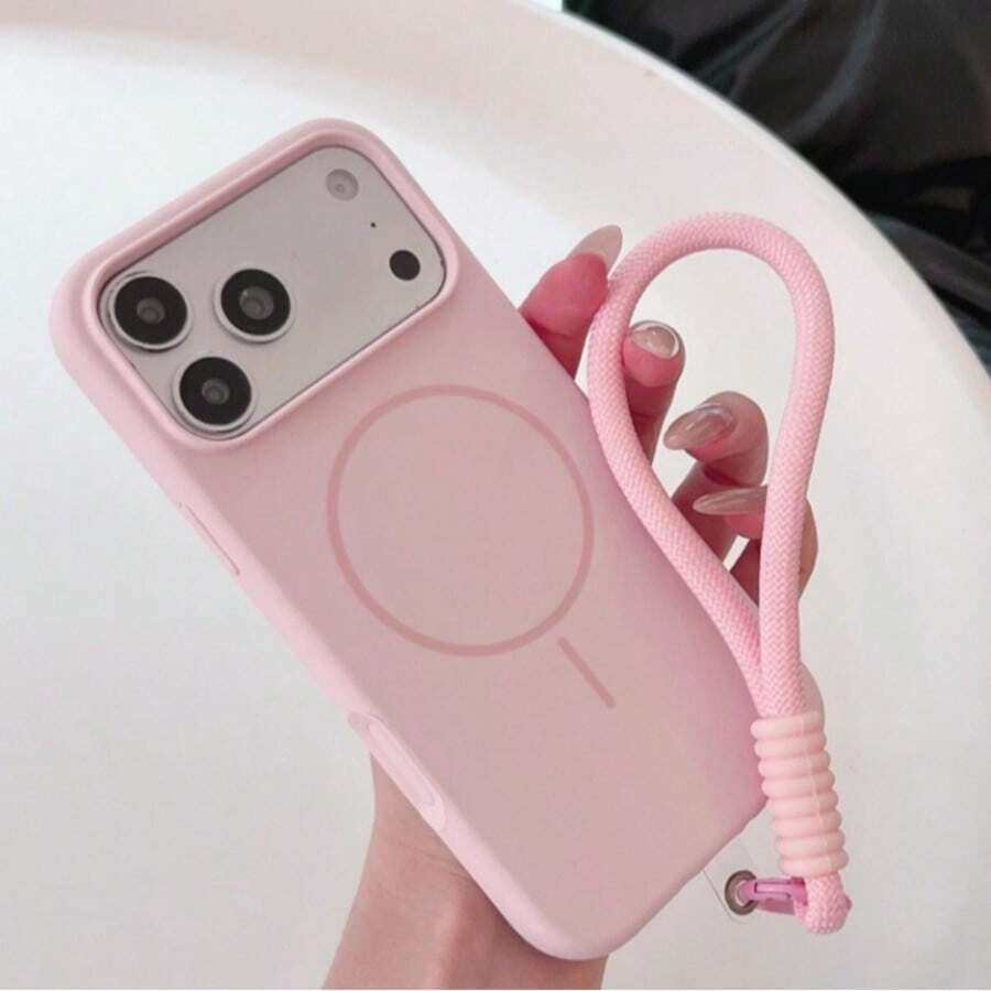 1pc Minimalist Silicone Matte Liquid Magnetic Phone Case With Short Lanyard, Compatible With IPhone 17 Pro Max/17 Pro/17/16 Pro Max/16 Pro/16/16 Plus/15/15 Pro Max/15 Pro/15 Plus/14 Pro Max/14 Pro/14 Plus/14/13 Pro/13 Pro Max/13/12 Pro/12 Pro Max/12/11, Wireless Charging Soft Silicone Back Cover, Professional Office Gift