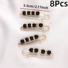 2/4/8/10/20pcs Women's Pearl Waist Pin Adjustable Fastener Buckle, Waist Tightening Anti-Exposure Brooch Accessory (No Card) - Black and White - View 28
