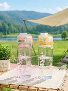 1pc 750ml/26oz New Outdoor Camping Spray Water Bottle, Hidden Handle Design, Large Capacity Dual Drinking Cup, Back To School, First Day Of School - Multicolor - View 8