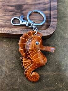 Genuine Leather Seahorse Keychain, Unisex, Handmade Cowhide Ocean Animal Bag Charm, Vintage Ocean Theme Pendant, Retro Car Key Ring Accessory, Creative Birthday Gift, Friend Anniversary Gift, Summer Beach Souvenir - Haima - View 12