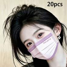 40/30/20/10pcs Women's Disposable Face Masks, Suitable For Home, Office And Outdoor Use, Breathable Non-Elastic Adult Masks, Color-Block Print Design For Fashionable Look, Durable For Parties, Great Gift, Non-Washable - Multicolor - View 12