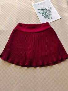 Women's Solid Color Shorts - Pleated Burgundy - View 1